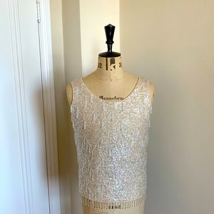 Vintage 50s Macy’s Wool Sequined & Beaded Sleeveless Evening Top, Pristine! (M)